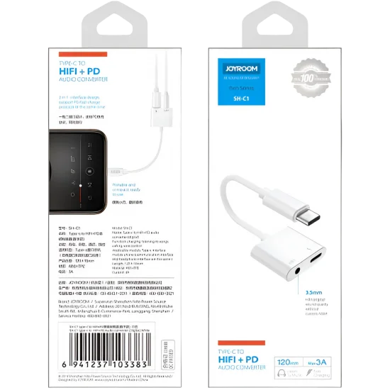 Convert Joyroom Type-C To 3.5Mm Audio + Pd Sh-C1 White